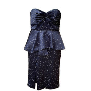NWT Bardot Strapless Peplum Pencil Dress Midnight Blue Confetti size 10 Polk dot